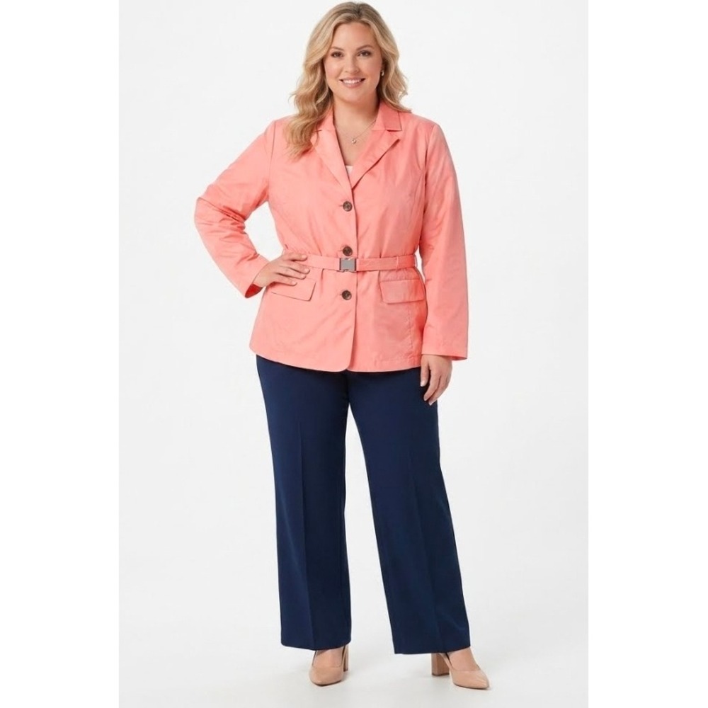 Talbots Plus Pink Blazer Jacket Size 22W Pink Satin Belted Button Front Puffer